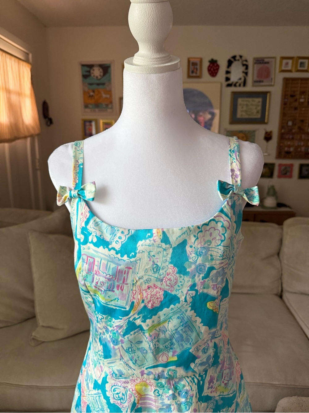 Vacation Dress! K & Company Petite Blue Euro Summer Pattern Dress Size 8